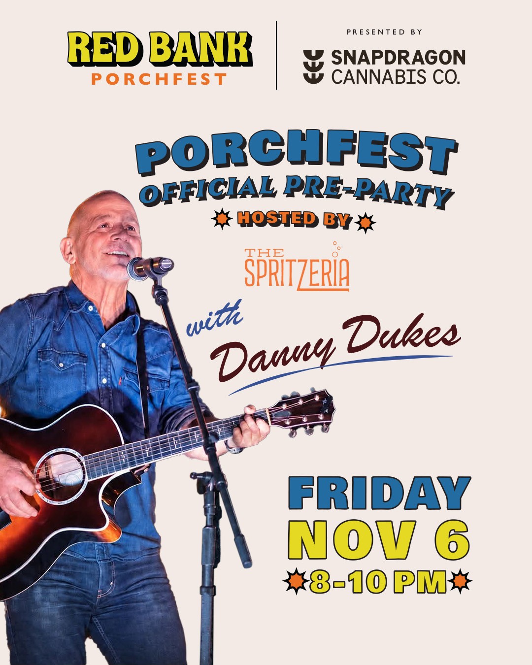 Red Bank Porchfest official pre-party with Danny Dukes at The Spritzeria, Friday November 6, 8 to 10 PM